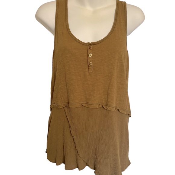 Anthropologie Tops - Anthropologie Little Yellow Button Tank Top with Peplum Size XS